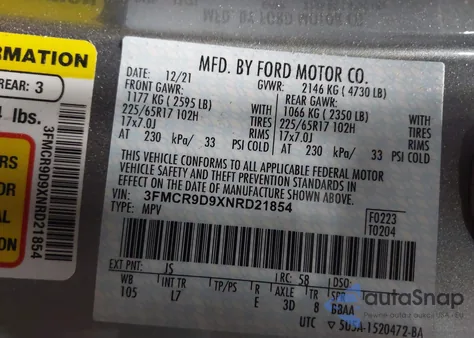 2022 Ford Bronco Sport Badlands from USA, damaged, VIN 3FMCR9D9XNRD21854